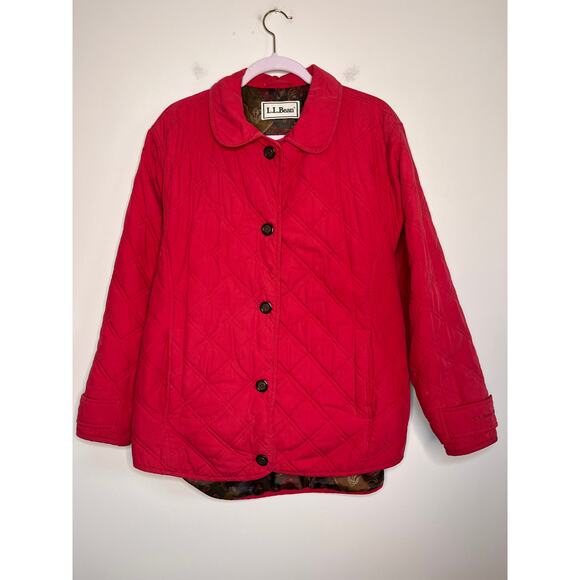 1990s LL Bean Red Paisley Quilted Barn Equestrian Old Money Chore Coat Jacket XL - Picture 1 of 10